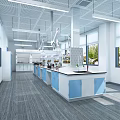 Modern Laboratory Interior With Lab Benches Fume Hoods And Large Windows
