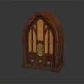 Vintage Electronic Radio With Wooden Case Arched Design And Golden Knobs