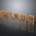 Detailed Medieval Stone Castle Models With Crenellated Towers And Wall Structures