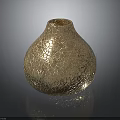 Shiny Golden Vase With Crackle Texture On Black Background With Reflection