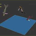 Group of Dolphins Jumping Near Blue Water Surface in 3D Scene