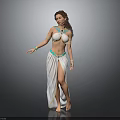 Elegant Female Character Design With White Long Dress And Blue Accessories