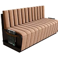 Modern Beige Multi seater Sofa with Vertical Stripes Dark Armrest and Side Pocket 3d model