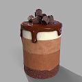 Layered Chocolate Vanilla Cup Dessert with Crumbled Base Chocolate Curls and Drizzle