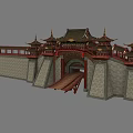 Traditional Ancient Chinese Architecture Gateway With Ornate Eaves Red Pillars And Stone Walls