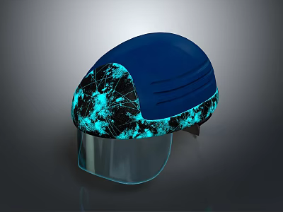 Stylish Blue Safety Helmet Featuring Glowing Pattern And Transparent Face Shield 3d model