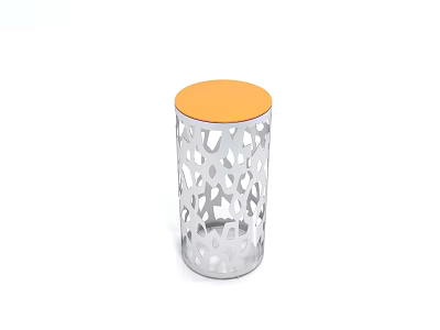 Modern Cylindrical Coffee Table With Orange Top And Silver Hollow Out Patterns 3d model