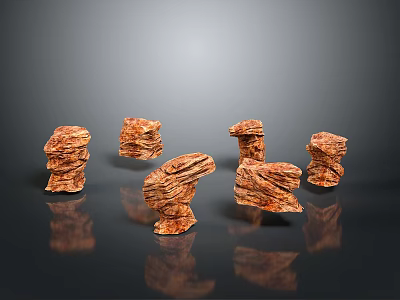 Natural Stone Wood Irregular Brown Textured Decorative Blocks With Reflective Surface 3d model