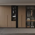 Modern Wardrobe Interior Design With Wooden Cabinets Hanging Clothes Shelves And Drawers
