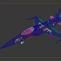 Blue And White Camouflage Fighter Jet With Transparent Cockpit Pointed Nose And Wing Emblems