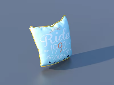 Blue Decorative Pillow With Yellow Trim Featuring Ride 1921 Brooklyn Design 3d model