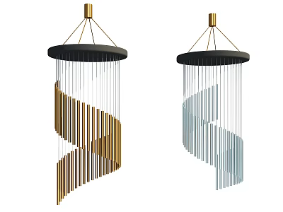 Modern Spiral Hanging Decor with Golden and Light Blue Strips and Black Circular Top 3d model
