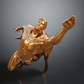 Golden Game Movie Character Statue in Dynamic Flying Pose With Flowing Cape And Outstretched Arm