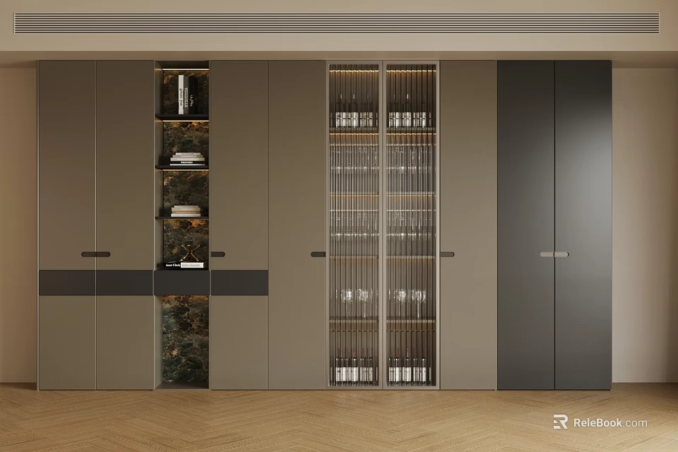 Modern Luxury Decorative Cabinet With Glass Doors Layered Storage And Neutral Tones 3d model 