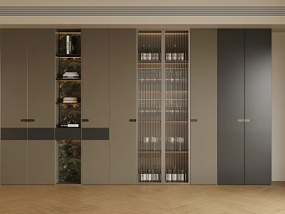 Modern Luxury Decorative Cabinet With Glass Doors Layered Storage And Neutral Tones 3d model
