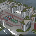 Modern School Building With Connected Wings Glass Curtain Walls Spacious Entrance Plaza Under Blue Sky