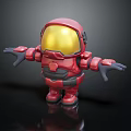Red Spacesuit Astronaut Figure With Yellow Helmet Open Arms On Black Background