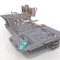 Futuristic Sci Fi Landing Platform With Blue Vehicle Staircase And Circular Markers