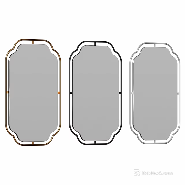 Three Stylish Mirrors with Gold Black and Silver Frames for Home Decor 3d model 