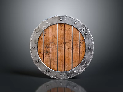 Classic Wooden Shield With Metal Frame And Decorative Rivets On Panel Surface 3d model