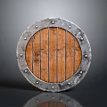 Classic Wooden Shield With Metal Frame And Decorative Rivets On Panel Surface