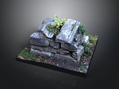 Stone Garden Structure With Stacked Stones Green Plants Grass And Soil 3d model
