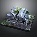 Stone Garden Structure With Stacked Stones Green Plants Grass And Soil