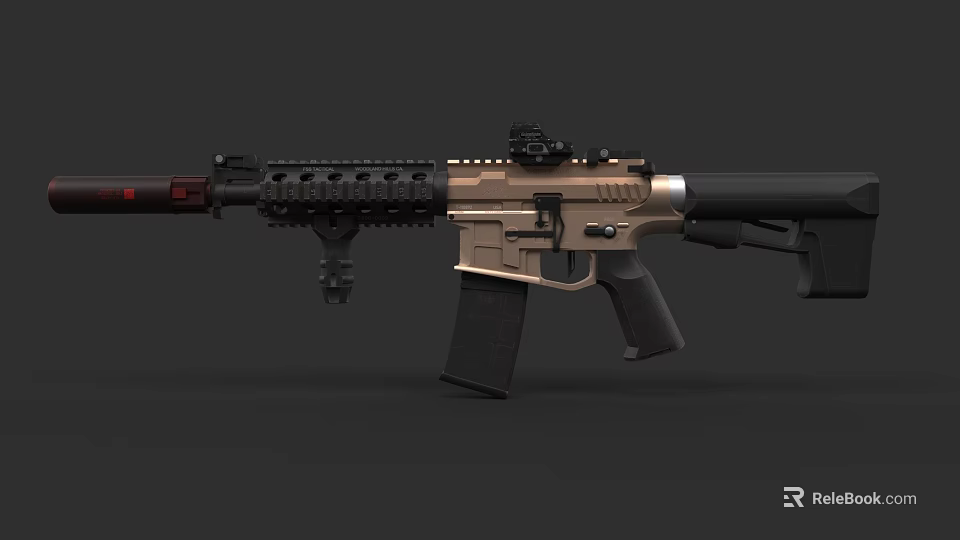 Modern Tactical Rifle With Black And Gold Design Modular Rail System 3d model
