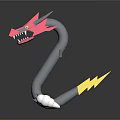 3D Dragon Model Featuring Pink Head Sharp Teeth Gray Body Yellow Lightning Tail White Claws
