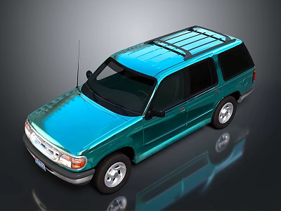 Vintage Teal SUV Car With Roof Rack Chrome Accents And Shiny Exterior 3d model