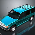 Vintage Teal SUV Car With Roof Rack Chrome Accents And Shiny Exterior