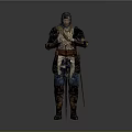 Game And Movie Character Wearing Medieval Armor Holding Sword Standing Firmly