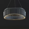 Modern Round Chandelier Featuring Hanging Vertical Crystal Strips And Warm Illumination
