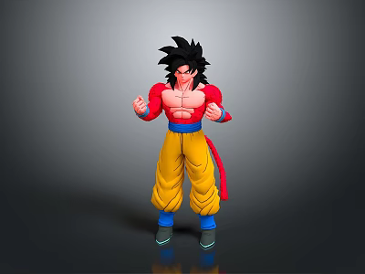 Anime Warrior Character In Fighting Pose With Spiky Black Hair Red Top And Yellow Pants 3d model