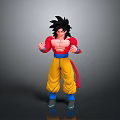 Anime Warrior Character In Fighting Pose With Spiky Black Hair Red Top And Yellow Pants