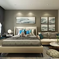 Modern Hotel Room Interior With Comfortable Bed Nightstand Lamp And Wall Art