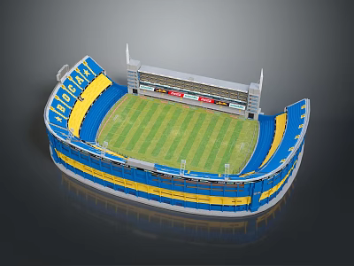 Modern Stadium Design With Blue Yellow Seats And Green Grass Field 3d model