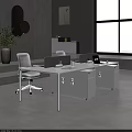 Modern White Office Desk With Drawers Computer Monitors Ergonomic Chair And Indoor Plants