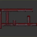 Red Pipe Structure With Heavy Duty Fittings And Hardware Tools Components 3d model