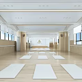 Yoga Studio With Wooden Floors White Yoga Mats Circular Dance Character Decor And Bright Windows