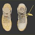 White High Top Jordan Sneakers With Yellow Red Accents And Decorative Details