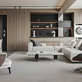 Modern Living and Dining Area With White Sofa Coffee Table and Dining Chairs