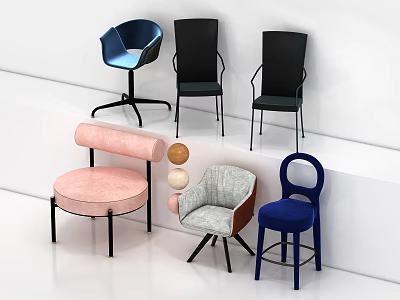 Stylish Modern Leisure Chairs In Multiple Colors With Comfortable Seats And Metal Legs 3d model