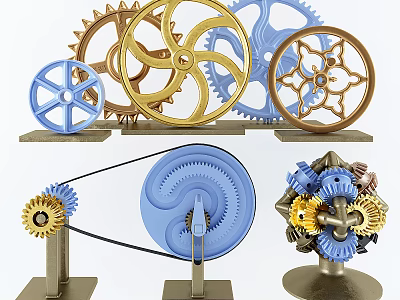 Decorative Gear Ornament Set with Blue Gold Brown Mechanical Gears for Home Office Decor 3d model