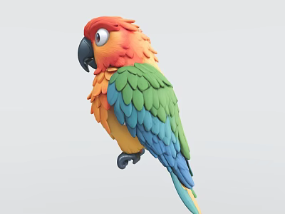 Colorful Parrot With Red Orange Green Blue Feathers Standing On Light Background 3d model