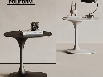 Modern Minimalist Side Tables With Curved Bases And Decorative Items In Black And White 3d model