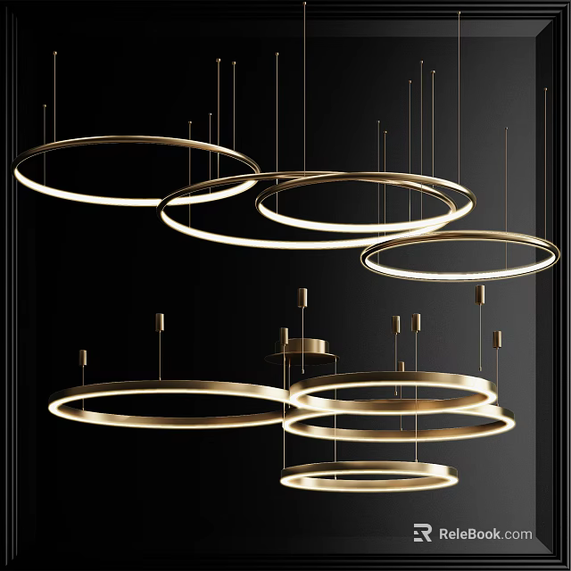 Modern Circular Ring Chandeliers Hanging With Soft Warm Lighting And Metallic Frames 3d model