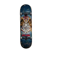 JAWS Skateboard As Sports Equipment With Cartoon Shark Design Against Yellow Wall And Brick Floor
