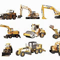 Diverse Construction Vehicles Collection Featuring Excavators Bulldozers Road Rollers And Loaders