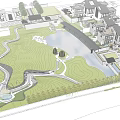 Traditional Chinese Garden Landscape Design With Winding Paths Pond Bridge And Green Grassland